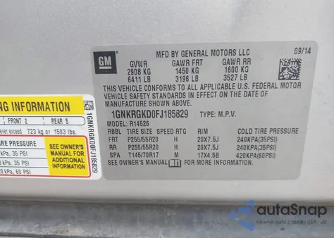 2015 Chevrolet Traverse 1Lt from USA, damaged, VIN 1GNKRGKD0FJ185829